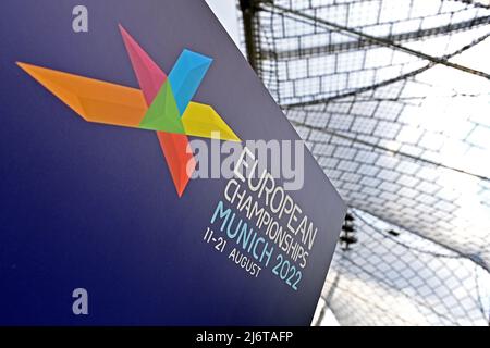 Kantenmotiv, Feature, Logo, EUROPAMEISTERSCHAFT MÜNCHEN 2022 im Olympiastadion. Übersicht, Pressetermin Europameisterschaften 2022 am 3.. Mai 2022 Stockfoto