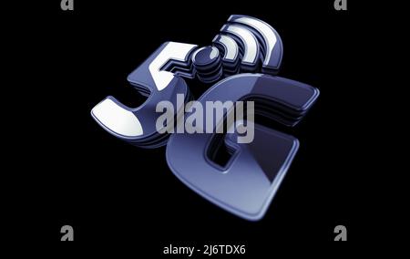5G High-Speed-Handy-Kommunikation und iot-Netzwerk golden Metall Glanz Symbol Konzept. Spektakuläre glühende und Reflexion Licht Symbol abstrakt obj Stockfoto
