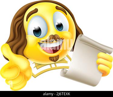 Shakespeare Poet Emoticon Emoji Cartoon Face Ikone Stock Vektor