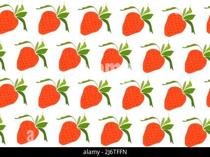 Strawberry Fruit Nahtloses Muster. Reife Erdbeere Einfache Zeichnungen in minimalistischem Stil auf Weiß. Vector Sommer-Design für jeden Zweck, Bettwäsche drucken Stock Vektor