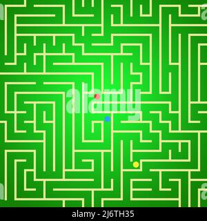Grünes Labyrinth mit einem roten Punkt darin Stockfoto