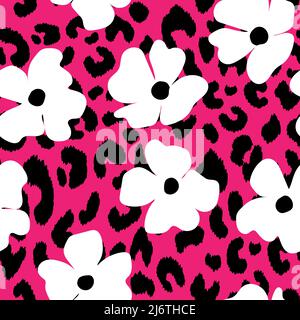 Abstraktes, modernes Leopardenmuster mit Blumen. Tiere trendy Hintergrund. Florale Vektor Stock Illustration für Druck, Karte, Postkarte, Stoff Stock Vektor