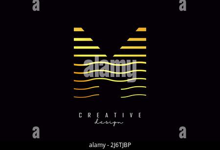 L-Logo mit goldenen Linien und Zick-Zack-Linien. Vektorgrafik mit Farblinien bei Sonnenuntergang. Stock Vektor