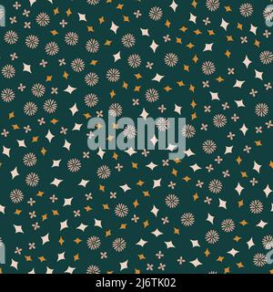 Boho winzigen Sternen und Blumen ethnischen nahtlose Muster. Folk Oberfläche Hintergrund für Verpackung, Textil und Tapeten. Stock Vektor