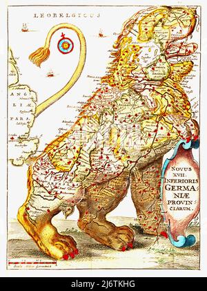 Famiano Strada - Karte Der Alten Welt Leo Belgicus Karte - 1648 Stockfoto