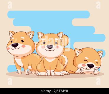 Drei shiba-Inu-Figuren Stock Vektor