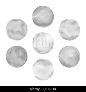 Set aus runder Aquarellfarbe mit wischenden Tropfen und Flecken, handbemaltes Element für Social-Media-Geschichten. Stock Vektor