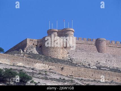 CASTILLO DE XERIF-EL-EDRISI DE ORIGENES ARABE RESTAURADO EN 1446 POR EL MARQUES DE VILLENA. Lage: CASTILLO. CHINCHILLA. ALBACETE. SPANIEN. Stockfoto