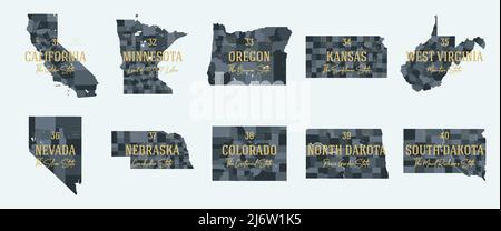 Set 4 of 5 Division United States in Counties, politische und geographische Unterteilungen eines Bundesstaates, hoch detaillierte Vektorkarten mit Namen und Territo Stock Vektor