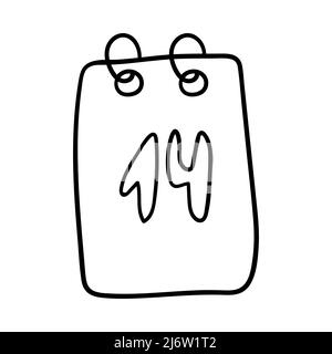 Ein Kalenderblatt mit dem Datum Februar 14. Dekoratives Element zum Valentinstag. Ein einfaches Design-Objekt wird von Hand gezeichnet und isoliert Stock Vektor