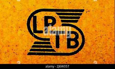 1933 Logo des London Passenger Transport Board. Gegründet am 1. 1922. Juli. Von 1933 bis 1948 war sie für den öffentlichen Nahverkehr in London und Umgebung verantwortlich. Es war allgemein bekannt als London Transport. Stockfoto