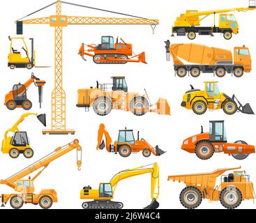 Silhouette Illustration von schweren Baumaschinen und Bergbaumaschinen. Baumaschinen. Sonderausrüstung. Stock Vektor