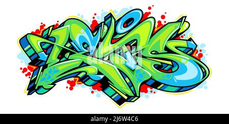 Abstrakt Grün Und Blau Wort Können Graffiti Stil Schriftart Schriftzug Vektor Illustration Vorlage Stock Vektor