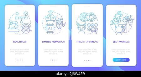 Künstliche Intelligenz Typen blauer Gradient Onboarding mobile App Bildschirm Stock Vektor