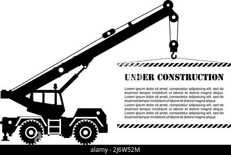 Detaillierte Abbildung des schwarzen Baukran LKW mit Brett. Schwere Baumaschinen und Maschinen. Vektorgrafik. Stock Vektor