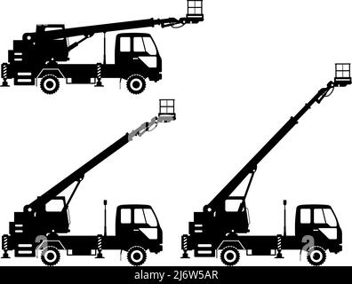 Silhouette der Antenne Plattform LKW. Schwere Baumaschine. Schwere Maschinen und Anlagen. Vektorgrafik. Stock Vektor