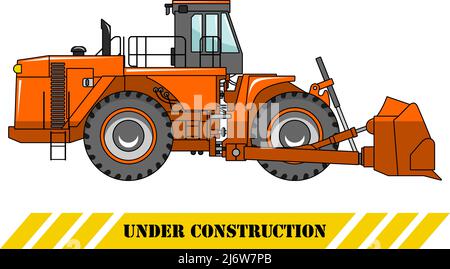 Detaillierte Darstellung von Raddozer, schweren Geräten und Maschinen Stock Vektor