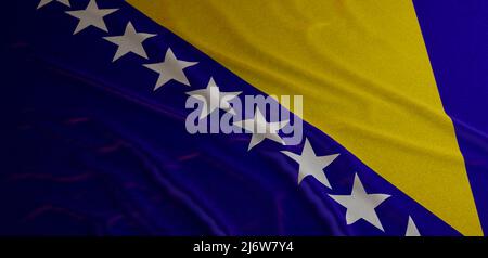 Bosnien-Flagge winkt. Nationalflagge von Bosnien und Herzegowina mit Wellen und Wind 3D Render Stockfoto