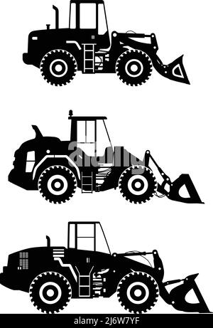 Detaillierte Darstellung von Radladern, schweren Geräten und Maschinen Stock Vektor