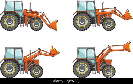 Detaillierte Darstellung von Radladern, schweren Geräten und Maschinen Stock Vektor