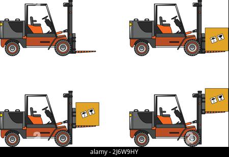 Detaillierte Darstellung von Gabelstaplern, schweren Geräten und Maschinen Stock Vektor