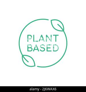 Anlagenbasiertes Liniensymbol. Grüner Kreis mit Blättern und Text innen. Natürliche Zutaten Produkt Logo Vorlage, Symbol, Zeichen oder Etikett. Vektor mit dünnen Linien Stock Vektor
