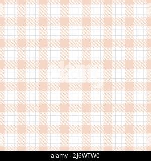 Gingham Pfirsich weiß nahtloses Muster. Dünne Striche Textur für Textil-Shirts, Karos, Tischdecken, Kleidung, Decken Vektor karierten Druck Stock Vektor