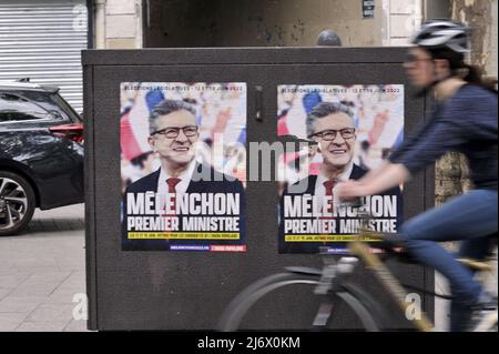 FRANKREICH. PARIS (75) 11TH ARR. PLAKAT VON JEAN-LUC MELENCHON, DEM FÜHRER VON INSUMISED FRANCE, DAS SEINE ERNENNUNG ZUM PREMIERMINISTER (WAHL CAMPA Stockfoto