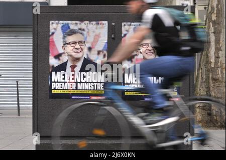 FRANKREICH. PARIS (75) 11TH ARR. PLAKAT VON JEAN-LUC MELENCHON, DEM FÜHRER VON INSUMISED FRANCE, DAS SEINE ERNENNUNG ZUM PREMIERMINISTER (WAHL CAMPA Stockfoto