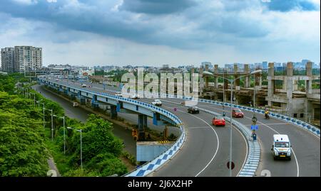 Luftaufnahme von MAA oder PARAMA ISLAND Flyover mit Blick auf die Stadt. Selektiver Fokus wird verwendet. Stockfoto