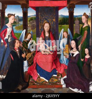 Die Jungfrau und das Kind mit Heiligen und Stiftern (der Donne-Triptychon) von Hans Memling (um 1430-1494), Öl auf Eiche, c. 1478 Stockfoto