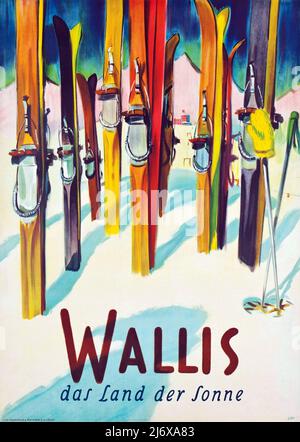 Reiseinplakat Jahrgang 1950s - Schweiz - das Wallis Stockfoto