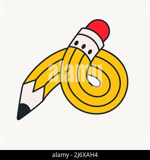 Cartoon Vektor lustig niedlich Comic-Zeichen, gebogenen Bleistift. Stock Vektor