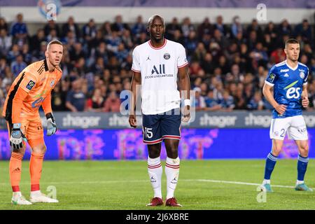 Straßburg, Frankreich - 29. April: Danilo Pereira von Paris Saint Germain (C) während der Ligue 1 isst Uber ein Match zwischen dem RC Strasbourg und Paris Saint-Germ Stockfoto