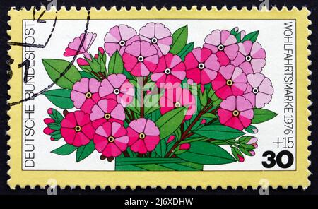 DEUTSCHLAND - UM 1976: Eine in Deutschland gedruckte Marke zeigt Phlox, Blumen, um 1976 Stockfoto