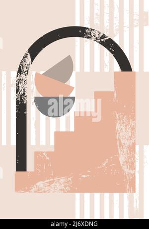 Abstraktes Poster mit einfachen Figuren. Moderner minimalistischer Hintergrund im modernen Boho-Stil. Stock Vektor