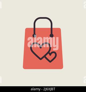 Tasche mit Herz-Vektor-Symbol. Graph-Symbol für Website- und Anwendungsdesign im Einzelhandel, Logo, App, UI Stock Vektor