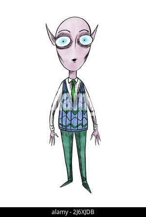 Alien Kreatur Charakter trägt eine Weste und Hose Stockfoto