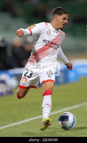 4.. Mai 2022; HBF Park, Perth, Western Australia, Australien; Ein League Football, Perth Glory gegen Melbourne City; Marco TILIO von Melbourne City macht eine Pause Stockfoto