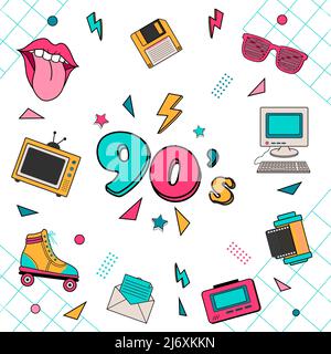 Klassische 80s 90s Elemente Sticker Vektor-Illustration. Stock Vektor