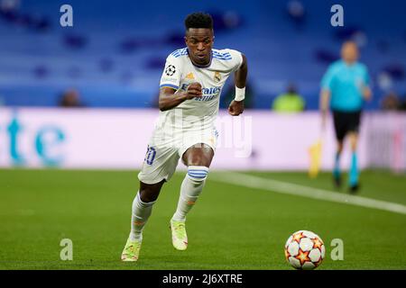 Madrid, Spanien. 04.. Mai 2022. Vinicius Jr. von Real Madrid während des UEFA Champions League-Spiels zwischen Real Madrid und Mancheaster City spielte am 4. Mai 2021 im Santiago Bernabeu Stadion in Madrid Spanien. (Foto von Ruben Albarran/PRESSINPHOTO) Credit: PRESSINPHOTO SPORTS AGENCY/Alamy Live News Stockfoto