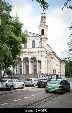 Vordereingang der Kirche des Hl. Karl Borromäus in Warschau, Polen Stockfoto