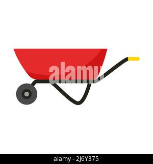 Ein leerer roter Garten Schubkarre. Gartenarbeit, Renovierung. Cartoon Flat Style.isoliert auf weißem Hintergrund Stock Vektor