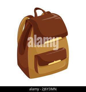Damen Rucksack in Braun und Beige. Ein Accessoire für die Aufbewahrung und den Transport von persönlichen Gegenständen im Alltag und im Urlaub. Ein Symbol des Reisens. Design el Stock Vektor
