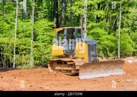 Bagger tun bewegt Boden Bau arbeitet Landschaftsbau arbeitet auf Bau Stockfoto