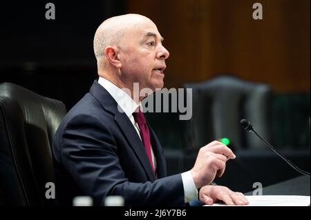 Alejandro Mayorkas, US-Minister für innere Sicherheit, spricht bei einer Anhörung des Unterausschusses für die Haushaltsmittel des Senats für innere Sicherheit. Stockfoto