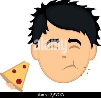 Vektor-Illustration eines Cartoon-Mann Gesicht Essen Pizza Stock Vektor