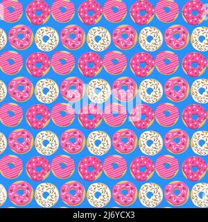 Muster mit süßen Donuts. Vektorgrafik auf farbigem Hintergrund. Stock Vektor