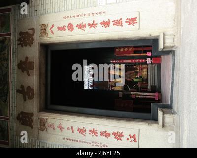 Macau, 29 2011. JANUAR - Bewölkter Blick auf den antiken Tempel von Kun Iam Stockfoto