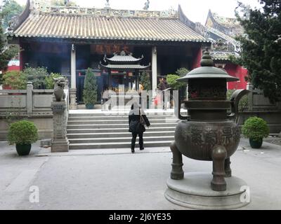 Macau, 29 2011. JANUAR - Bewölkter Blick auf den antiken Tempel von Kun Iam Stockfoto